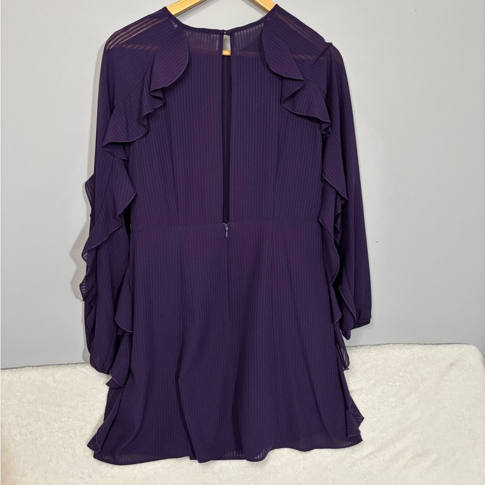 NWOT Fancy Chic Ruffle Tier Long Sleeve Purple Open Back Midi Dress Size Large